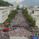 Students and teachers attend a rally during the class boycott at the Chinese University of Hong Kong